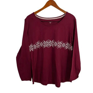 Laura Scott Maroon Snowflake Graphic Shirt Winter Womens Plus Size 2X Burgundy
